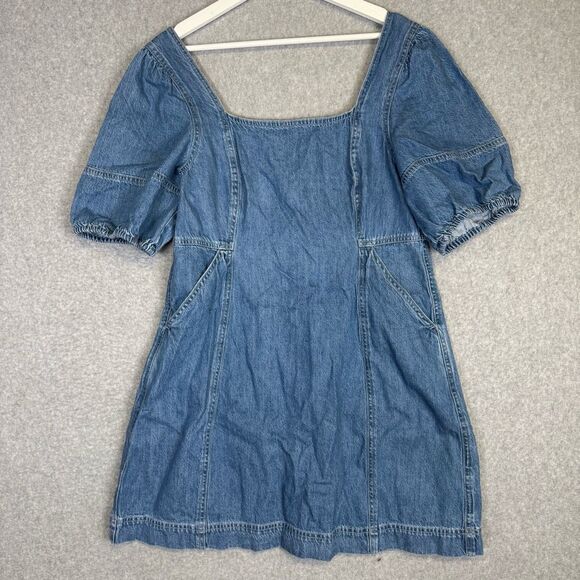 Madewell Women's Size 14 Short Sleeve Baby Doll Mini Dress 100% Cotton Denim - Picture 1 of 7